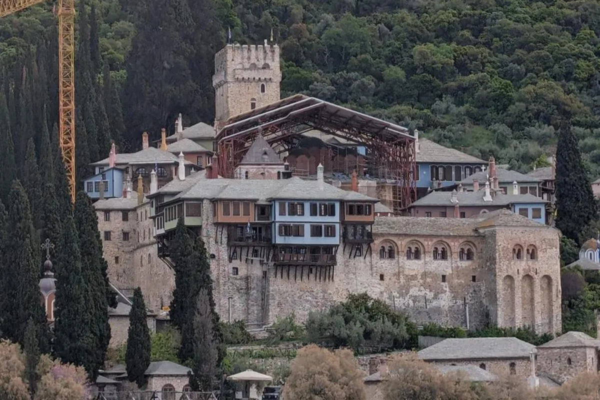 Monastery buildings on the coast of Mount Athos